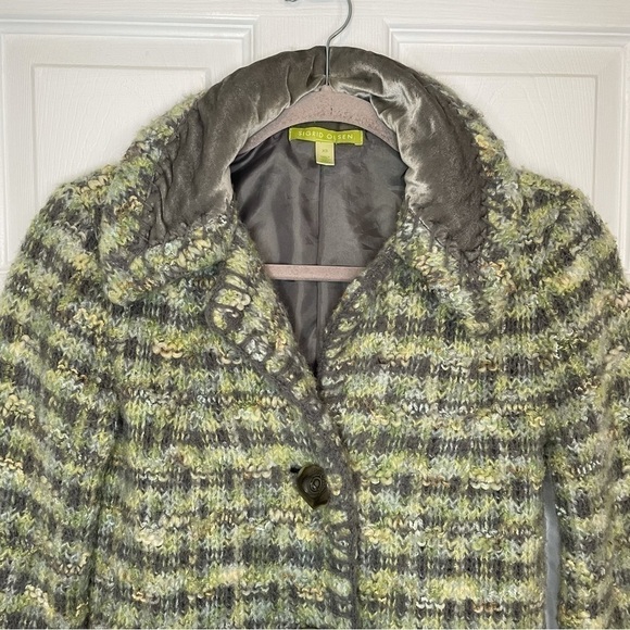 Sigrid Olsen Vintage Wool Blend Green Plaid Pea Coat Extra small - Picture 3 of 7